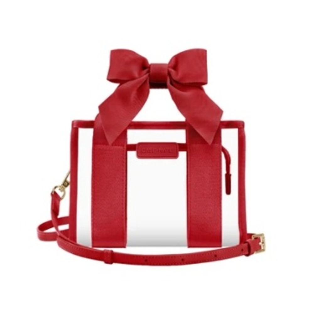 Case-Mate Clear Mini Tote Bag Women Red Bow Handle Stadium Crossbody Zip Top